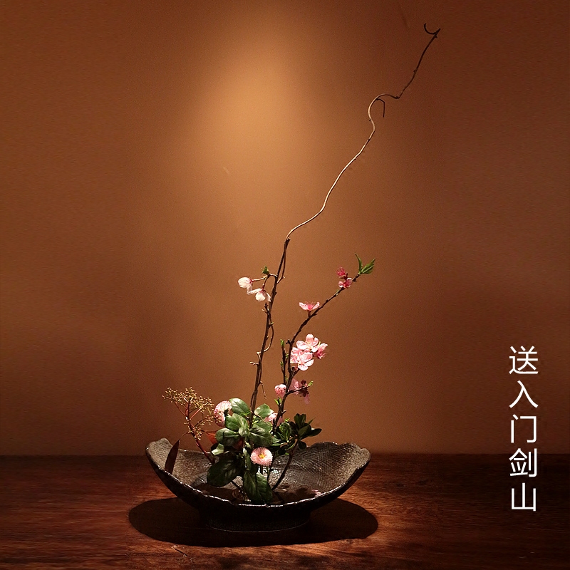 Flowerpot ceramic flower implement small flow flower arranging flowers zen mountain flower arranging plate of minimalist art flower pot creative Japanese sword