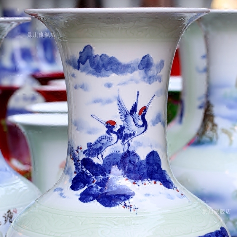 Jingdezhen ceramics hand - made pine crane with spring figure of large vases, sitting room of modern Chinese style household decorations