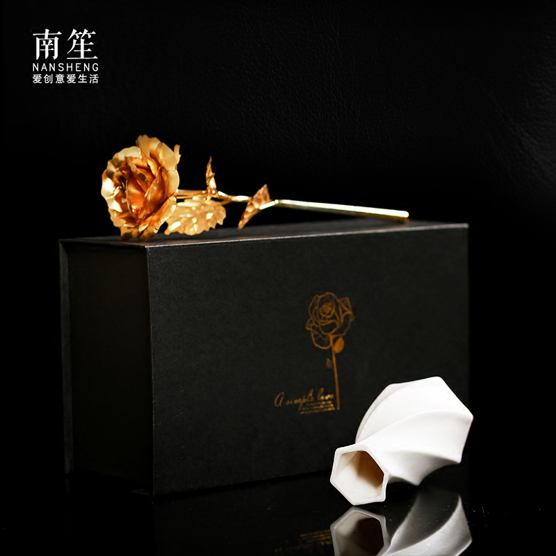 Nan sheng household act the role ofing is tasted furnishing articles simulation flower arranging golden rose ceramic floret bottle set creative mini gift box