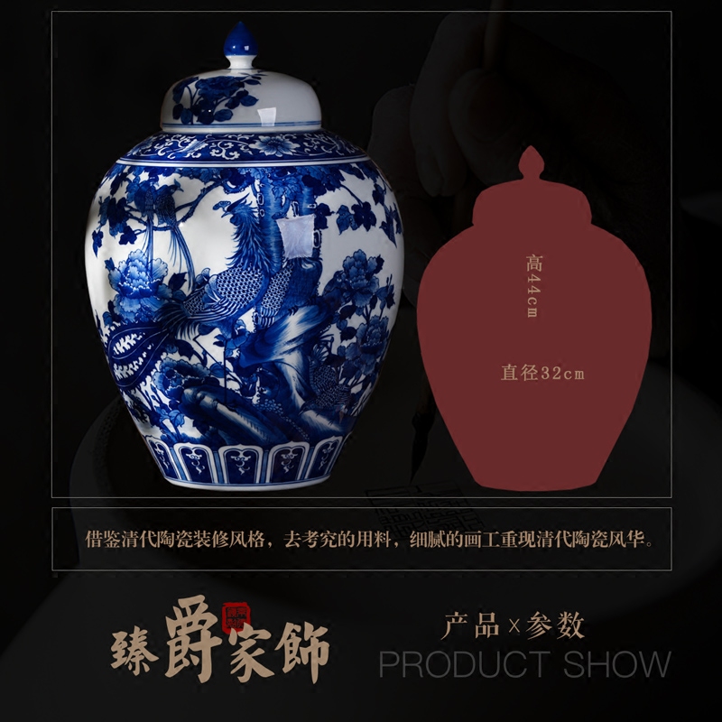 Jingdezhen porcelain vases, antique hand - made of blue and white porcelain painting of flowers and the general pot of tea pot home decoration furnishing articles