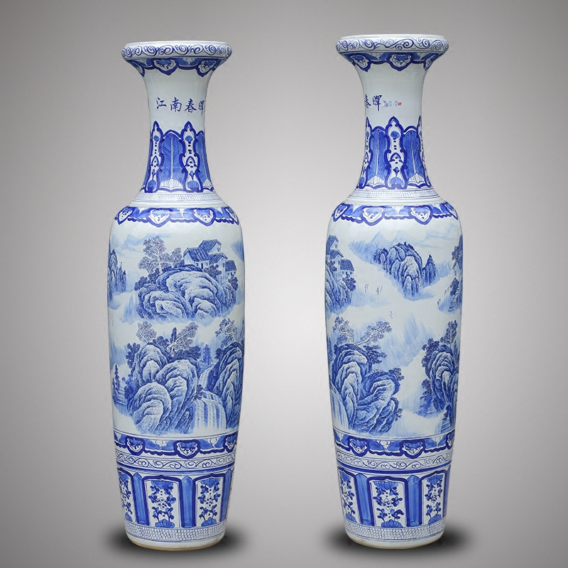 Chinese antique blue and white porcelain of jingdezhen ceramics landscape painting of large vase hotel opening gifts gifts