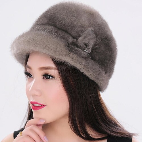 新品貂帽女款整张水貂皮帽子灰色太阳帽高档皮草特价包邮_7折现价358