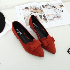 绒面蝴蝶结粗跟女单鞋