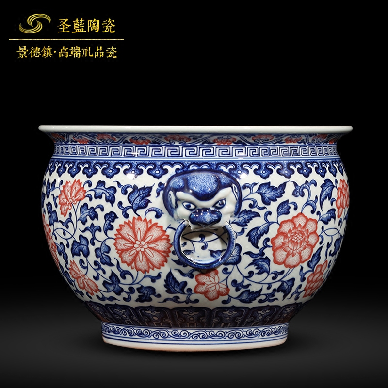 Hand - made porcelain of jingdezhen ceramics youligong lucky fish tank vase and furnishing articles furnishing articles antique Chinese style living room