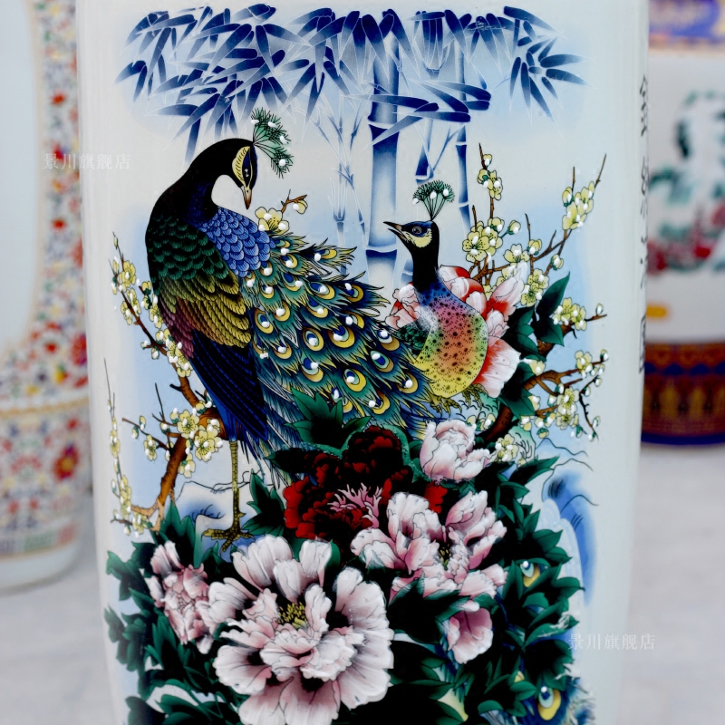 Jingdezhen ceramics powder enamel peacock peony of large vase home sitting room hotel shop furnishing articles ornaments