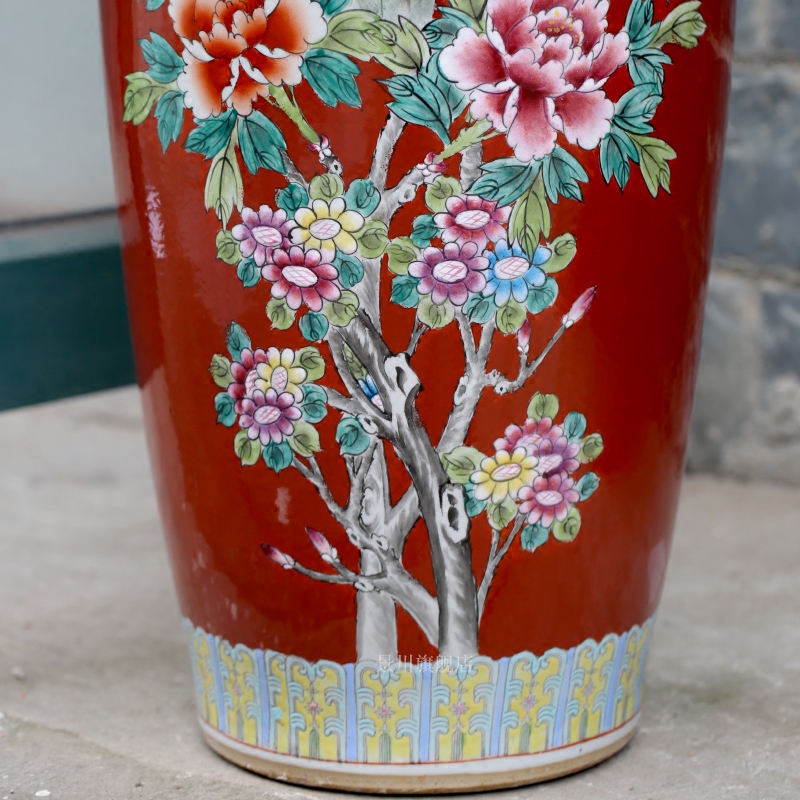 Chinese red hand - made of golden pheasant vase peony flower arranging landing big jingdezhen ceramic guest modern Chinese style household furnishing articles