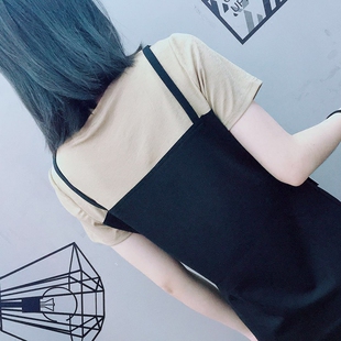 时尚女吊中长款假两件拼接连衣裙