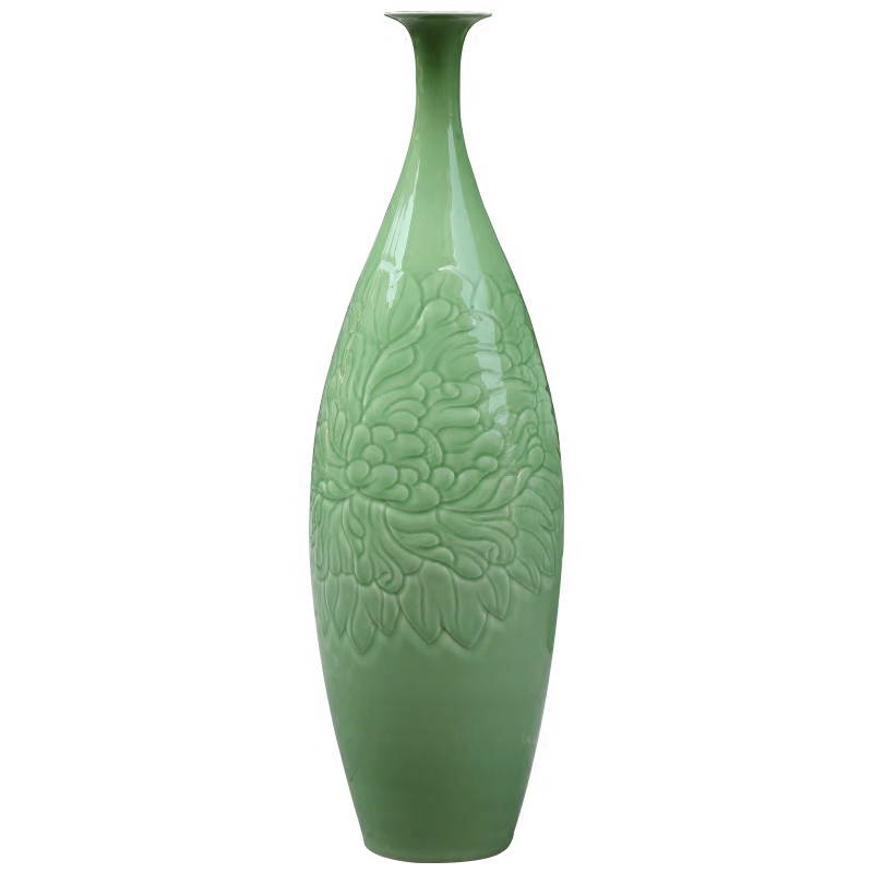 Jingdezhen ceramic green glaze shadow green its blooming flowers peony vases flower arranging study office furnishing articles sitting room