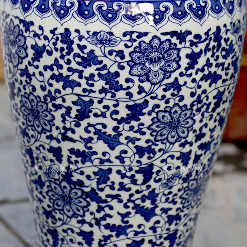 Hand - made put lotus flower fish bottle of blue and white porcelain of jingdezhen ceramics landing sitting room feng shui big vase furnishing articles 67 cm