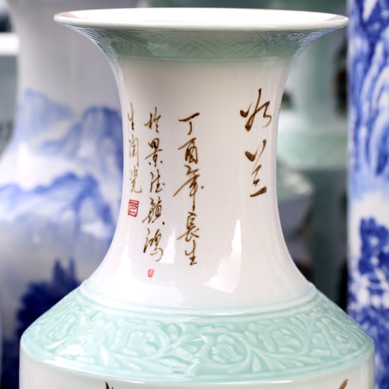 Jingdezhen ceramic fish hand - made harmony lotus sitting room be born big vase household adornment office furnishing articles