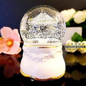 旋转木马飘雪花水晶球音乐盒八音盒蓝牙创意生日礼物女生女孩儿童
