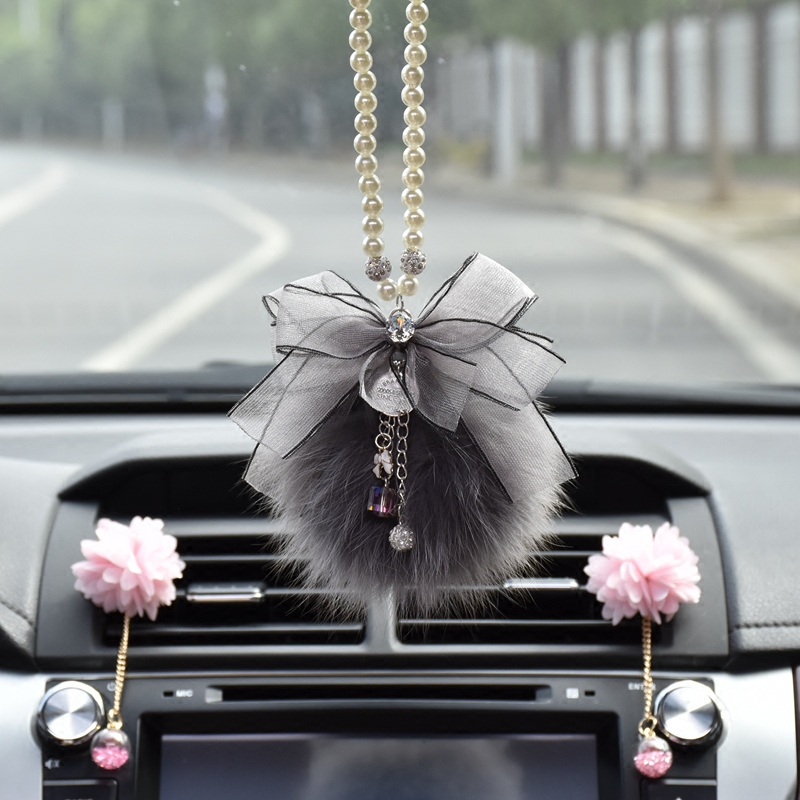 fox fur car pendant korean creative fashion car interior pendant car car rearview mirror pendant bow female