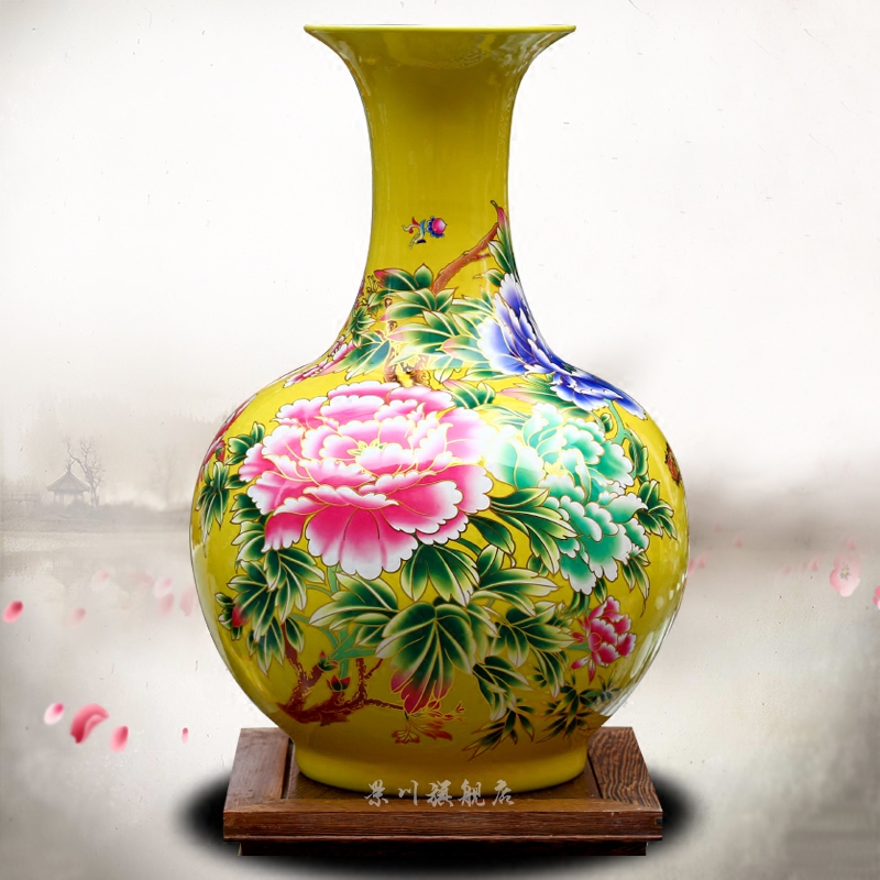 Jingdezhen ceramic auspicious riches and honor peony to admire the vase vase household living room office mesa study large furnishing articles