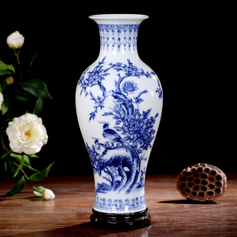 Jingdezhen ceramics landscape painting large blue and white porcelain vase I household adornment desktop sitting room mesa furnishing articles