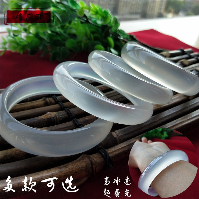 天然马达加斯加高冰白冰玛瑙玉石玉髓手镯玉镯细宽款女款包邮水晶