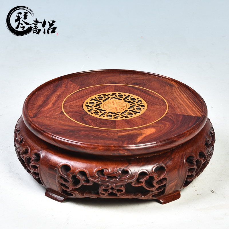 Pianology picking red sandalwood round solid wood home furnishing articles woodcarving handicraft wooden flower pot base