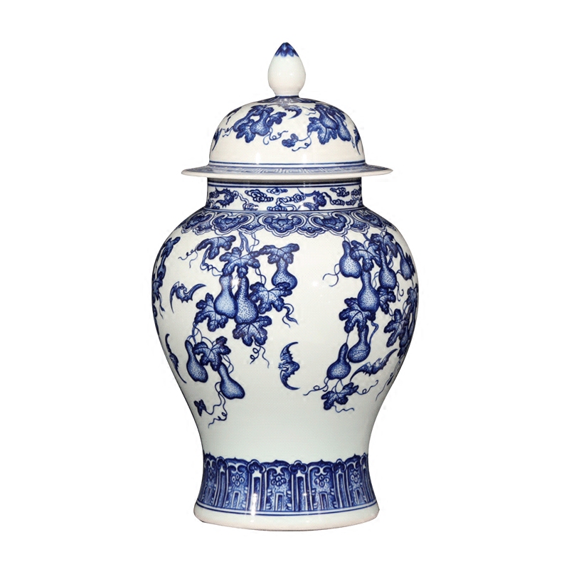 General jingdezhen blue and white porcelain jar with a lid hand - made antique Chinese style household ceramics handicraft furnishing articles sitting room