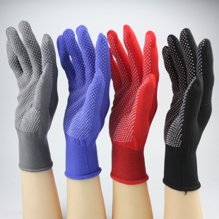 12双男女防滑点珠手套开骑车胶粒司机尼龙白手套春夏薄款批发包邮