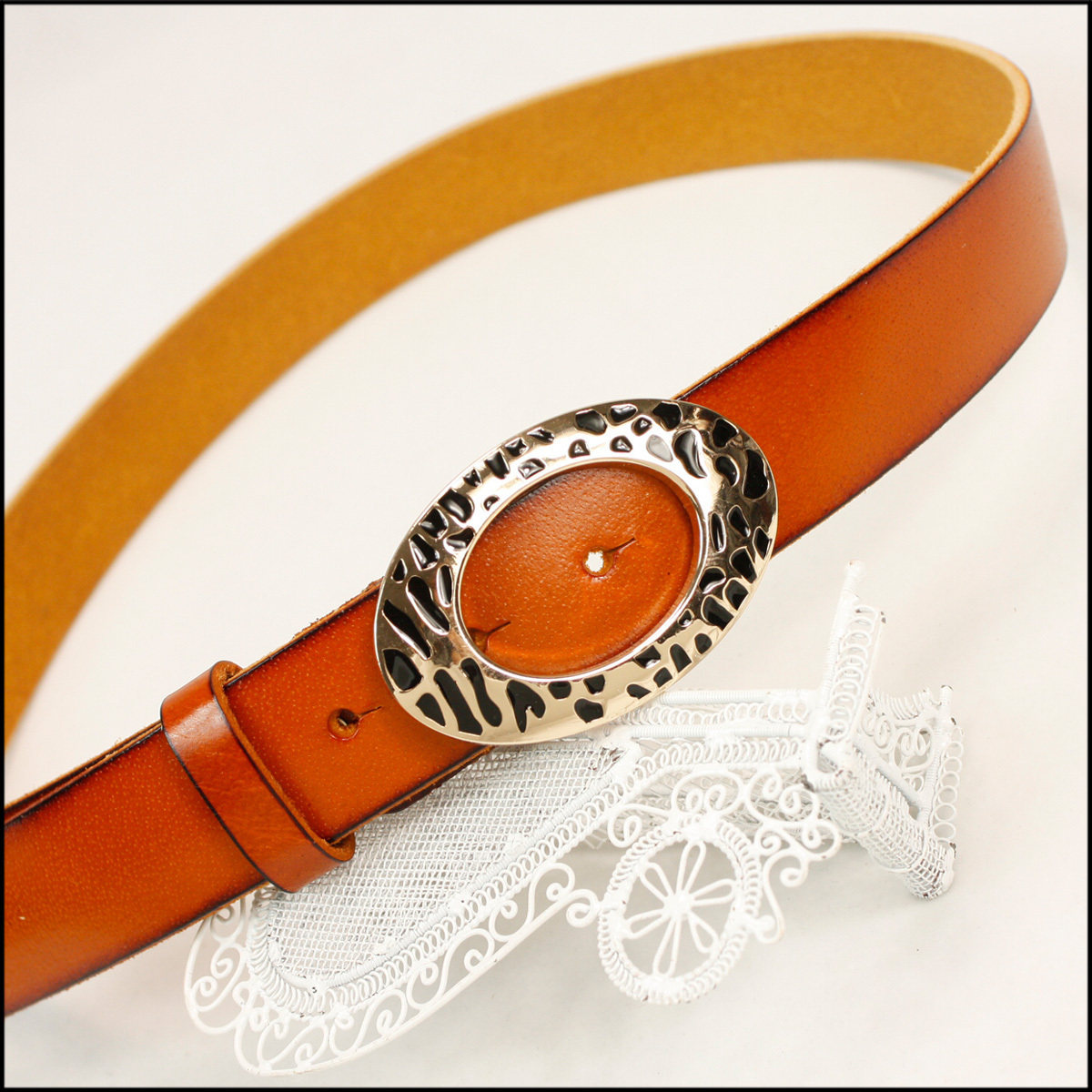 包邮豹点合金腰头牛皮腰带 复古韩版百搭女士时尚装饰