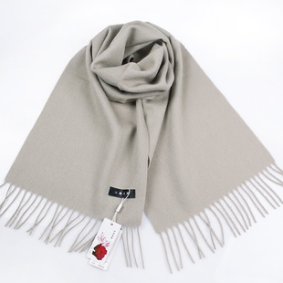 围巾 羊绒围巾品牌玫雨涟漪 男女秋冬保暖包邮 纯浅驼灰色羊毛绒短