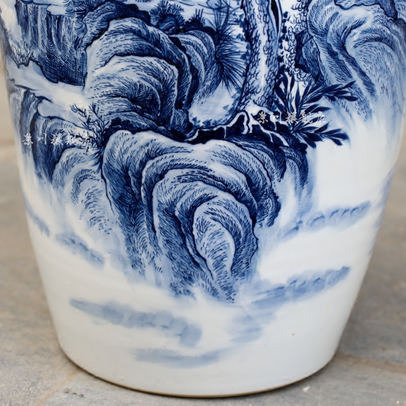 Blue and white landscape big vase jingdezhen ceramics hand - made sitting room adornment landing place hotel opening gifts