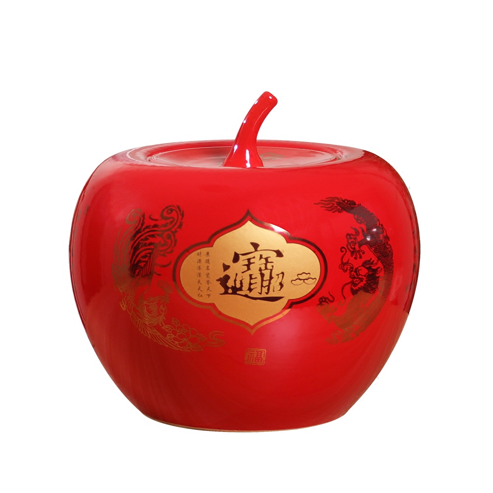 Jingdezhen ceramics vase furnishing articles of modern Chinese style household China red apple wine decoration decoration with cover