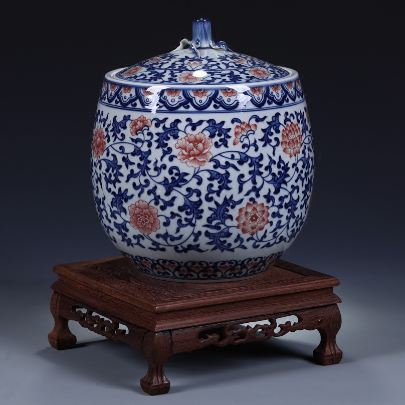 Antique hand - made porcelain of jingdezhen ceramics youligong cover pot of Chinese style living room porch storage tank decorative furnishing articles