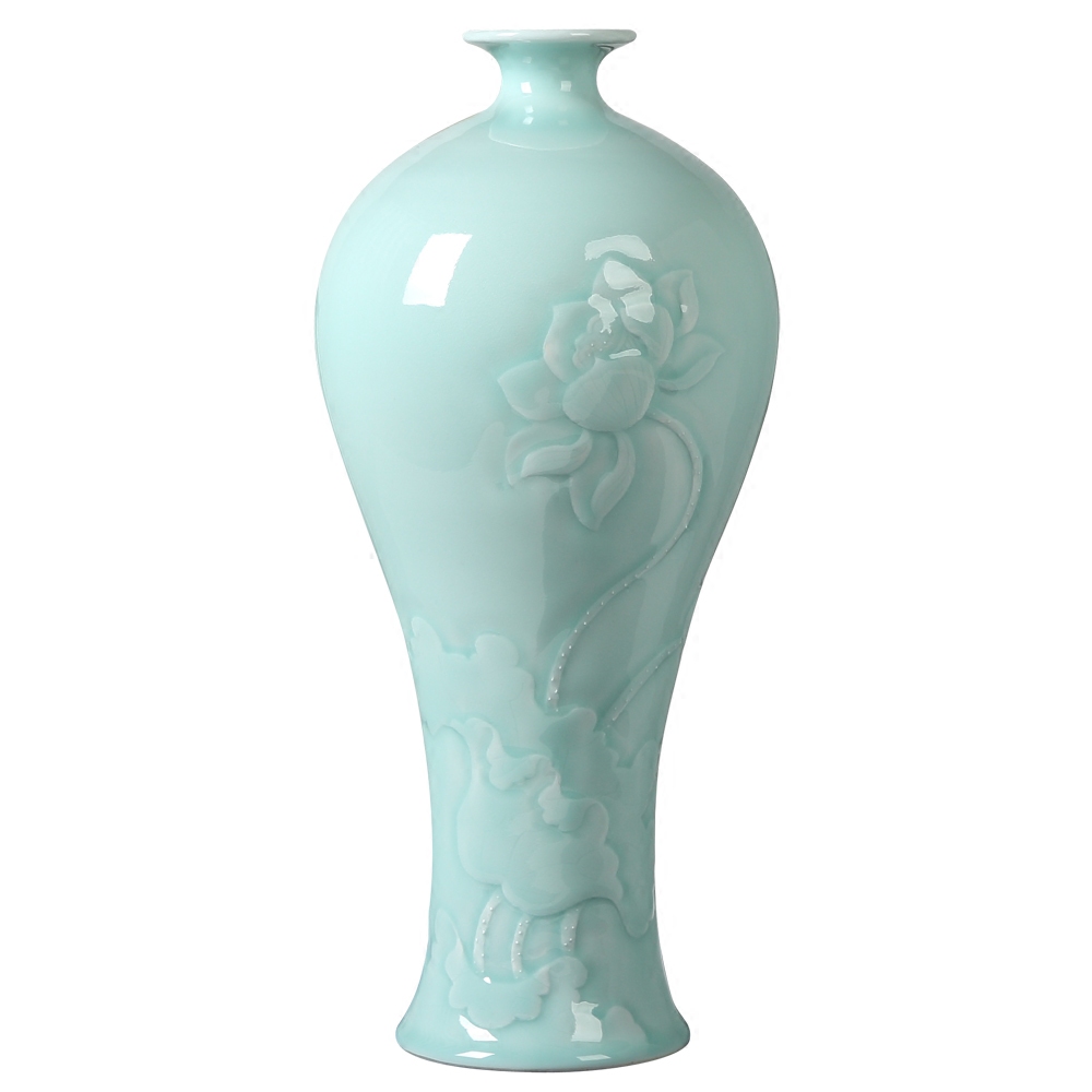Jingdezhen ceramics vase furnishing articles manual its shadow green lotus flower vases, flower arrangement, the new Chinese style decoration