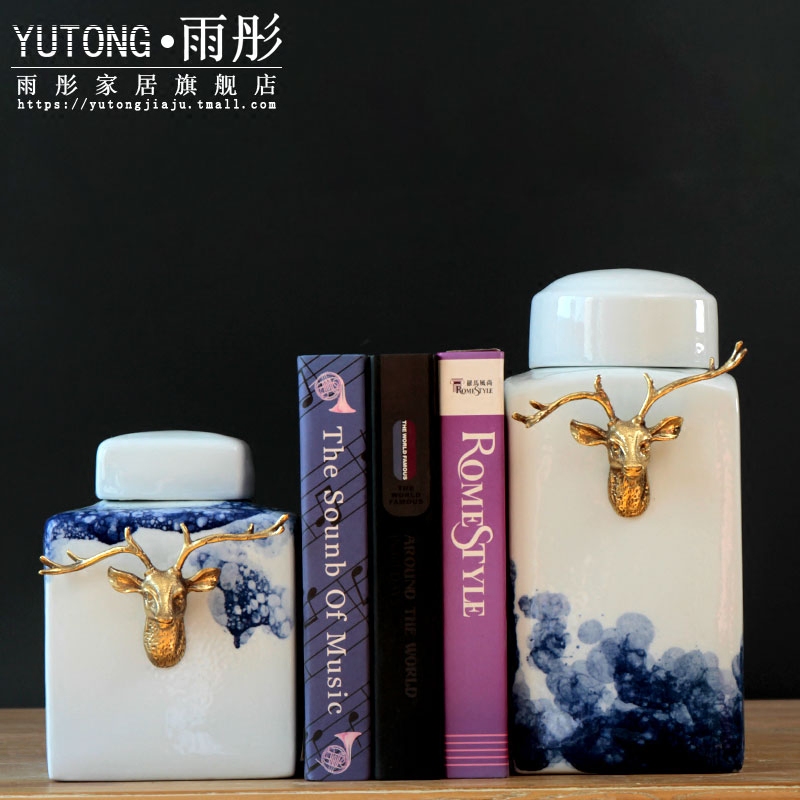 Jingdezhen ceramic furnishing articles square tank Europe type restoring ancient ways is the living room table vase decoration creative decorative arts and crafts