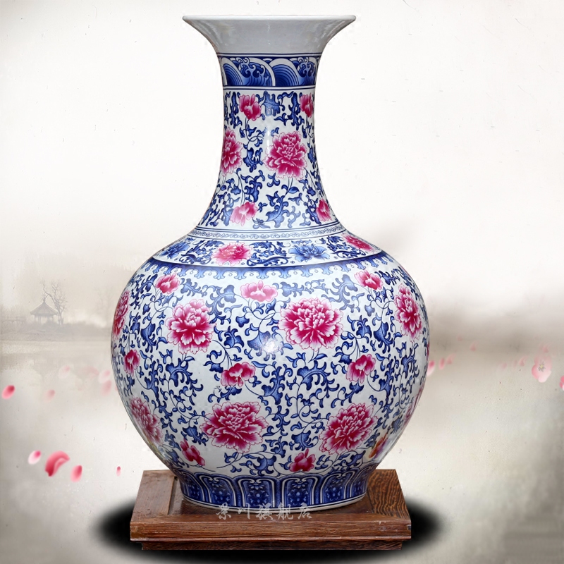 Jingdezhen ceramic blue tie up branch lotus large vase home sitting room mesa office antique craft ornaments