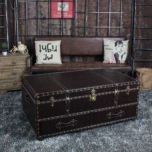欧式复古皮箱铆钉做旧储物箱子ktv酒吧咖啡桌个性茶几箱客厅茶几