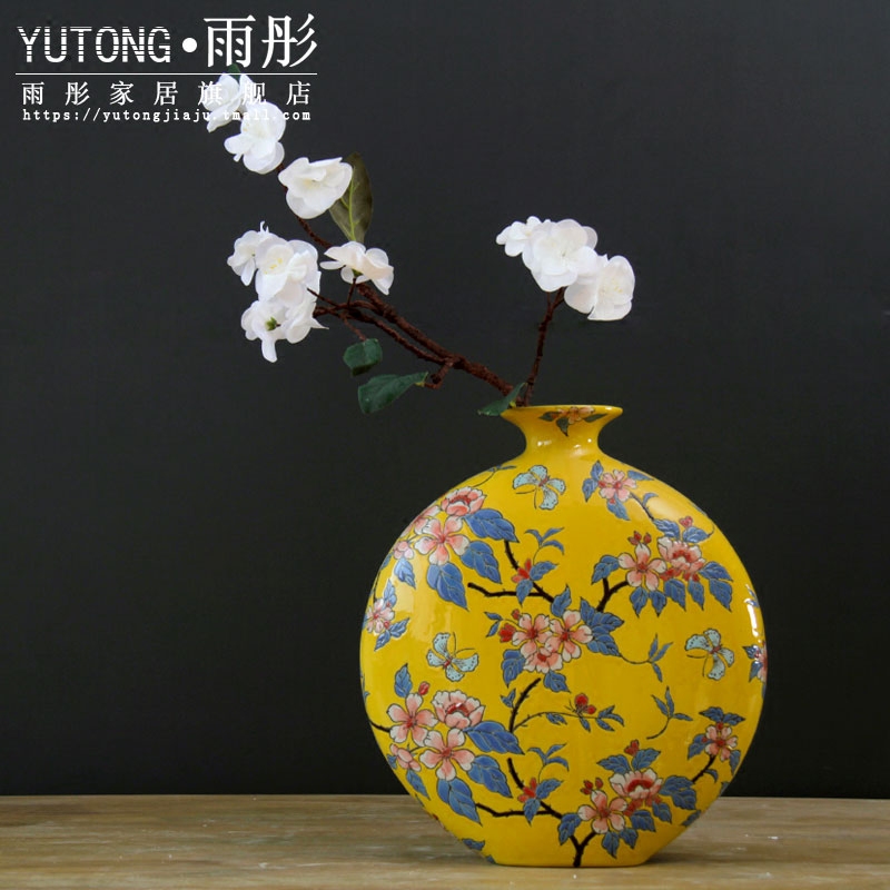 Pastel hand - made ceramic vase Chinese ceramic flat expressions using flower furnishing articles of Europe type restoring ancient ways decorates porch TV ark