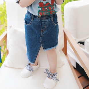 半身裙 2017夏季童装新款女童牛仔半身裙 女孩短裙 女宝不规则牛仔裙