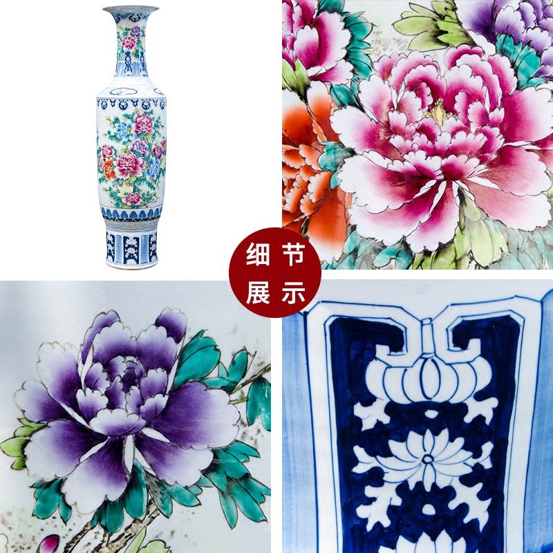 Jingdezhen ceramics hand - made famille rose blooming flowers large vases, Chinese style living room decorations furnishing articles Z056