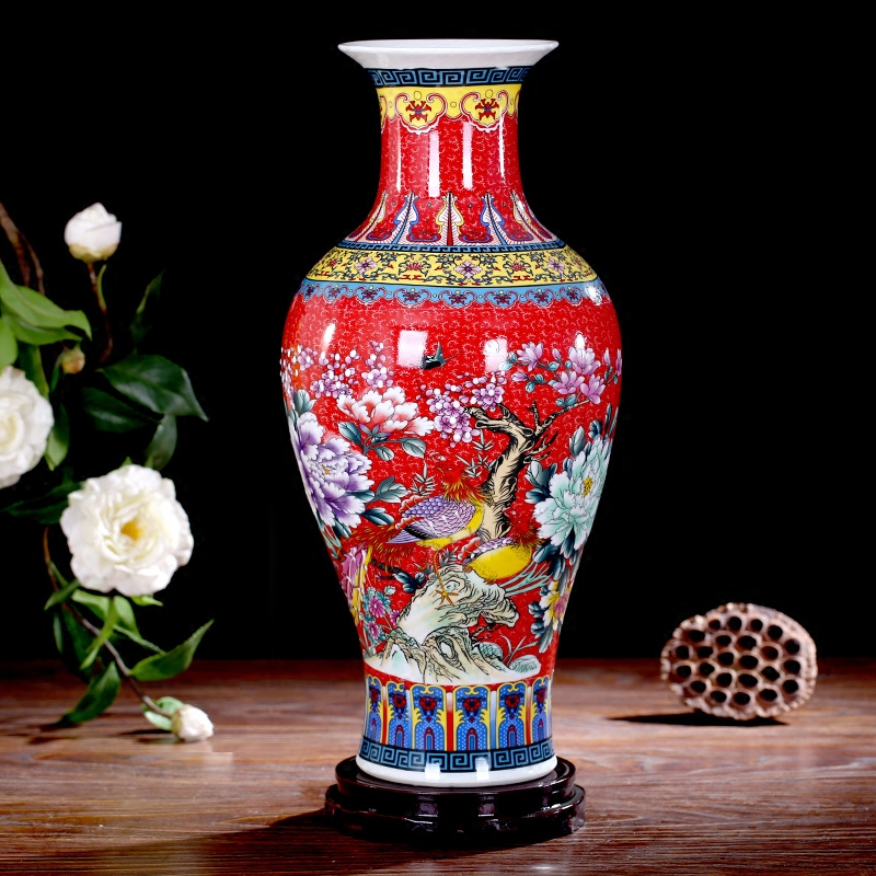 Mesa of jingdezhen ceramic vase colored enamel Chinese antique household flower adornment handicraft office furnishing articles