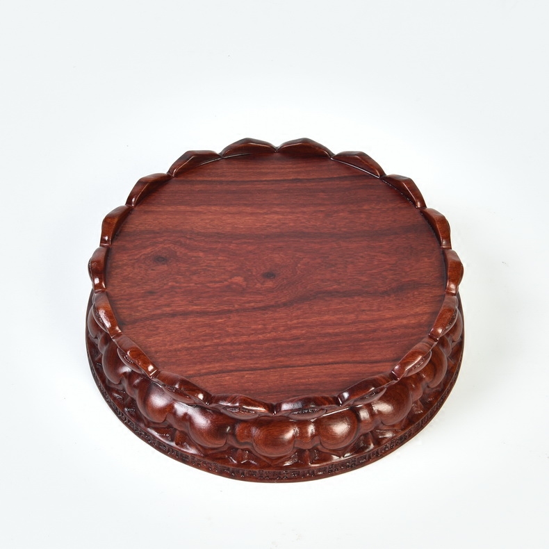 Red sandalwood lotus base solid wood round wooden jade penjing bodhisattva guanyin Buddha base vase base