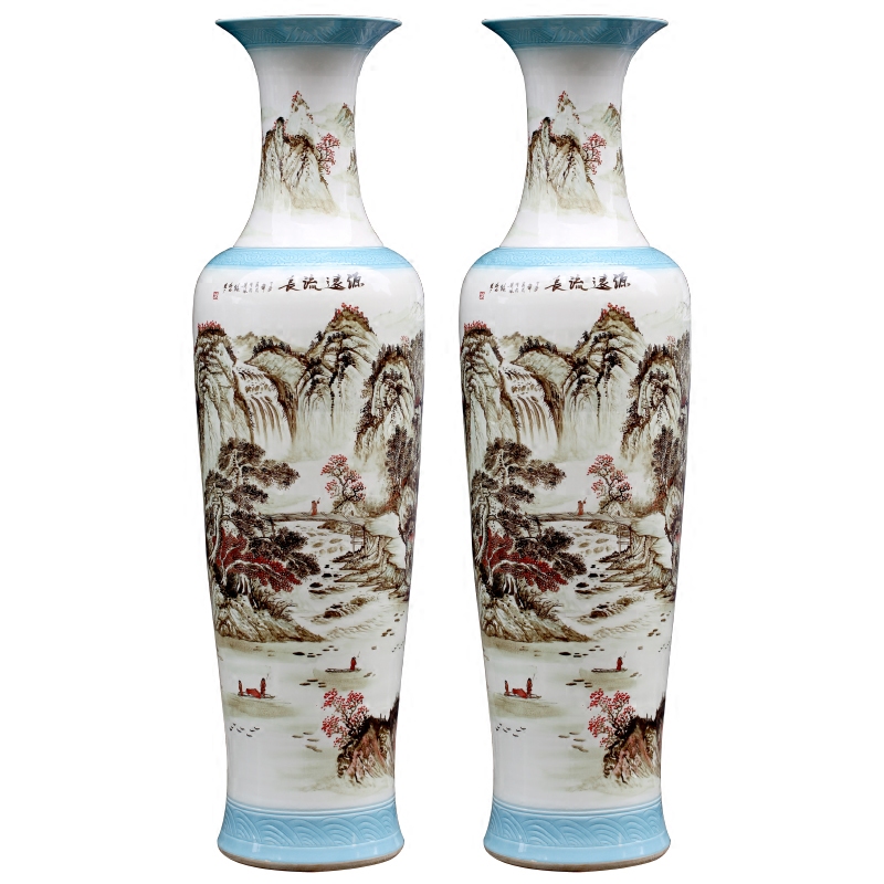 Jingdezhen porcelain has a long history in the hand - made color ink landscape painting big vase home sitting room be born modern furnishing articles
