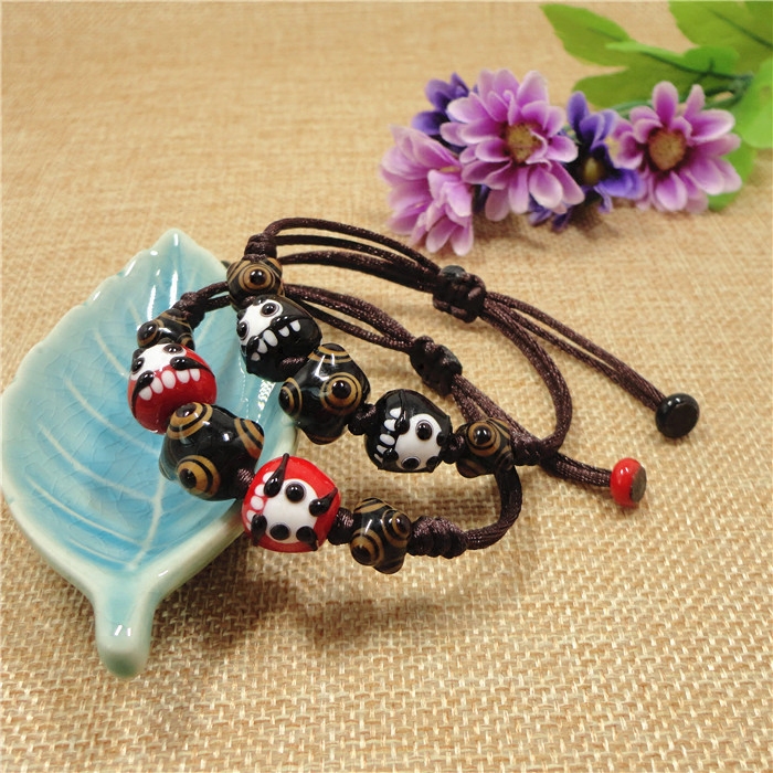 山水名物日式琉璃达摩手链天珠幸运珠子手工编织手绳情侣款情人节