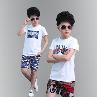 男女儿童2017新款大童夏季海边沙滩纯棉短袖t恤兄弟姐妹运动套装