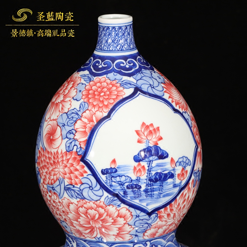 Jingdezhen ceramics antique hand - made gourd vases, new Chinese style living room decoration handicraft furnishing articles gift porcelain
