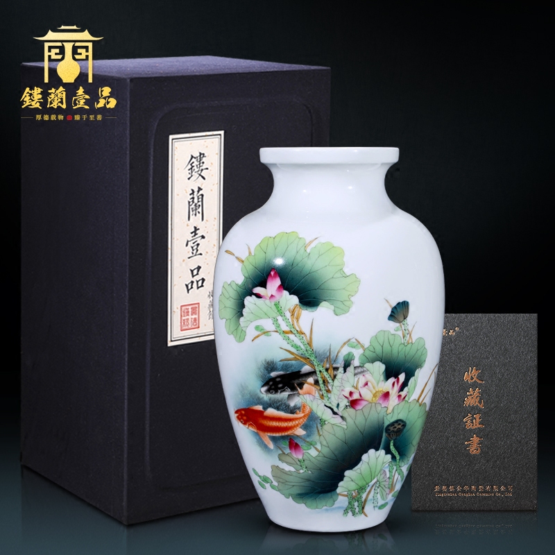 Jingdezhen ceramics hand - made flower vase of new Chinese style household living room TV cabinet craft decoration wedding furnishing articles