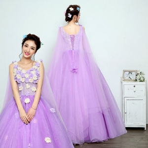 庞微微韩式紫色演出服艺考舞台礼服大摆蓬蓬裙