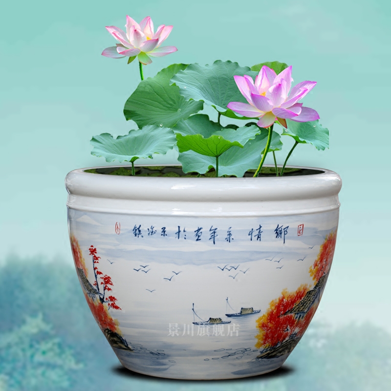 Hand - made nostalgia figure the goldfish bowl of jingdezhen ceramic turtle pond lily cylinder home sitting room courtyard of large furnishing articles