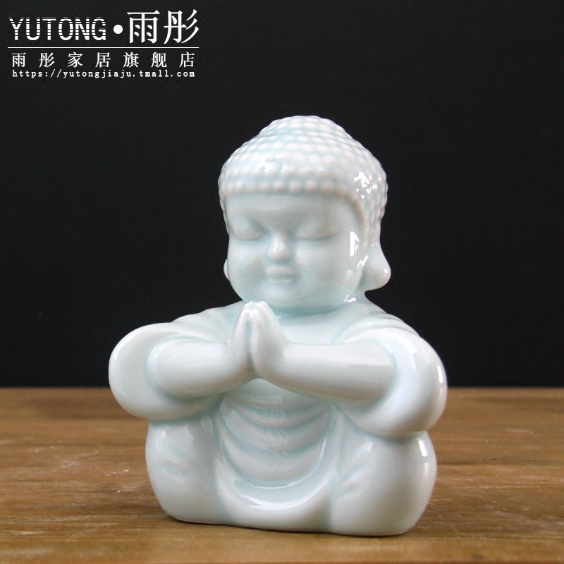 Jingdezhen Chinese manual shadow celadon of Buddha decoration ceramics furnishing articles [making porcelain decoration hand] praise f express little Buddha