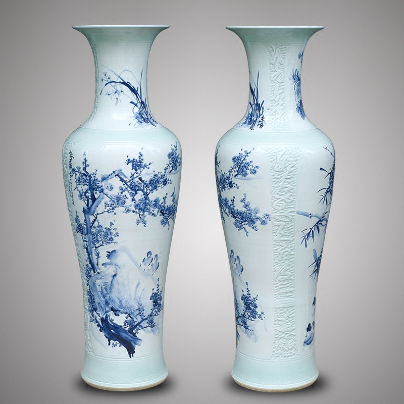 Jingdezhen blue and white ceramics hand - made the by patterns of large vases, Chinese style living room TV cabinet furnishing articles