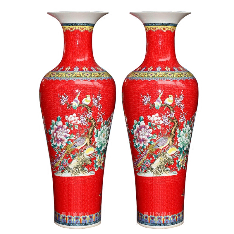 Jingdezhen ceramics powder enamel vase flower arranging big sitting room ground study furnishing articles European household craft supplies