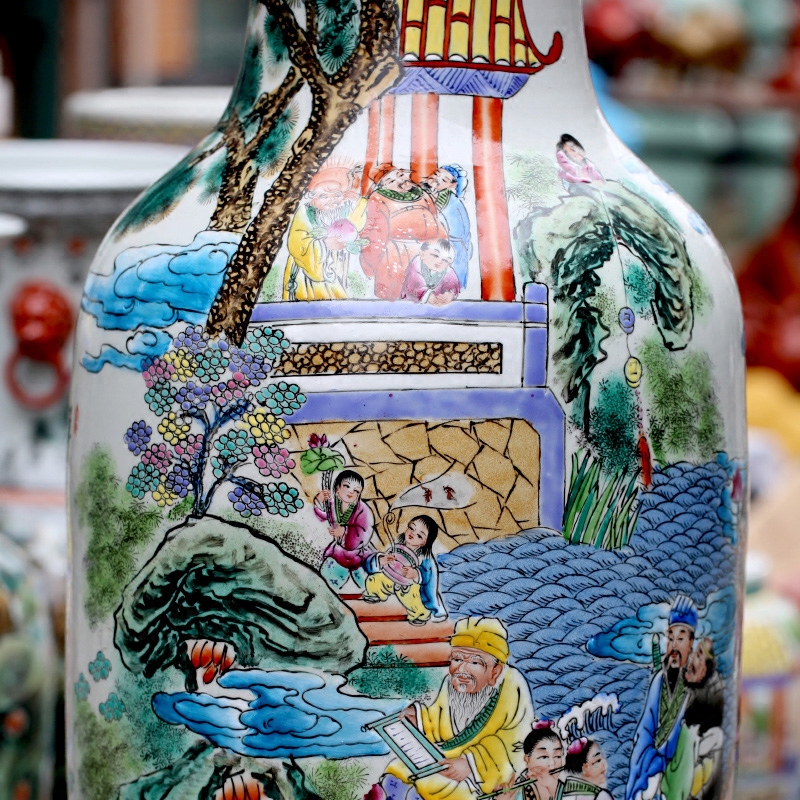 Jingdezhen ceramic famille rose porcelain hand - made 'birthday chart of large vases, sitting room of modern Chinese style household furnishing articles