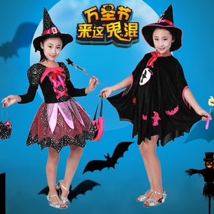 万圣节儿童演出服装cosplay女童精灵巫婆裙化妆舞会女巫表演服饰