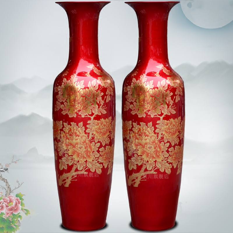 Color sharply jingdezhen ceramics glaze peony flowers prosperous large vases, crystal glaze furnishing articles in the living room