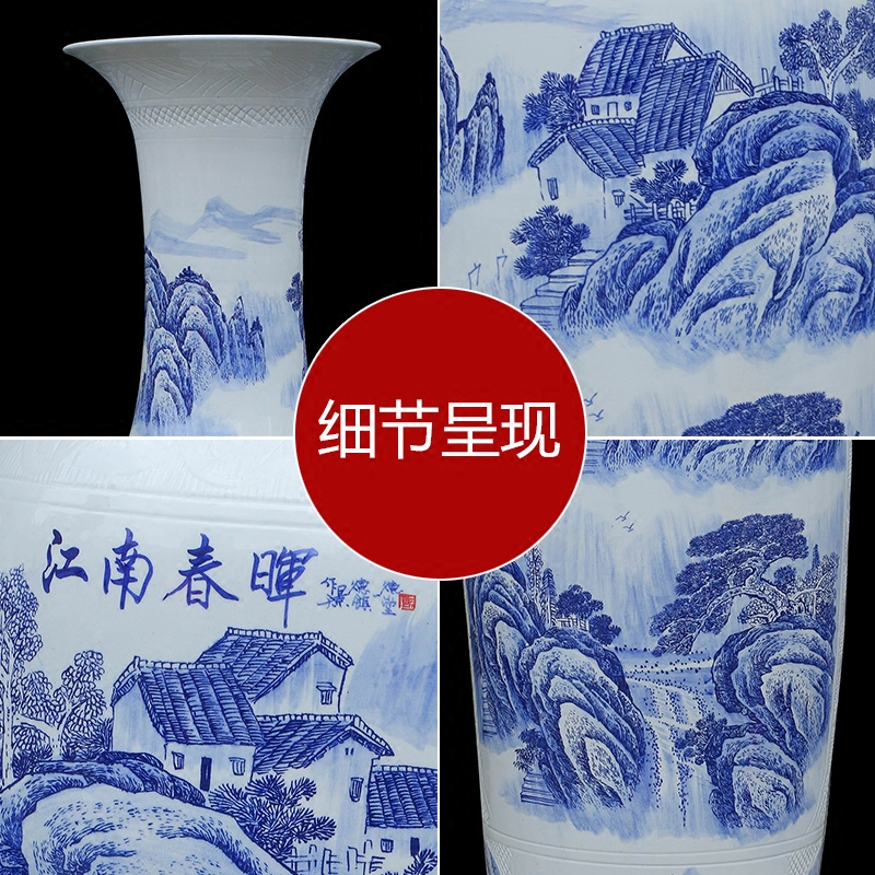 Jingdezhen blue and white landscape painting of large antique hand - made ceramics vase hotel villa housewarming large - sized 1 m 6
